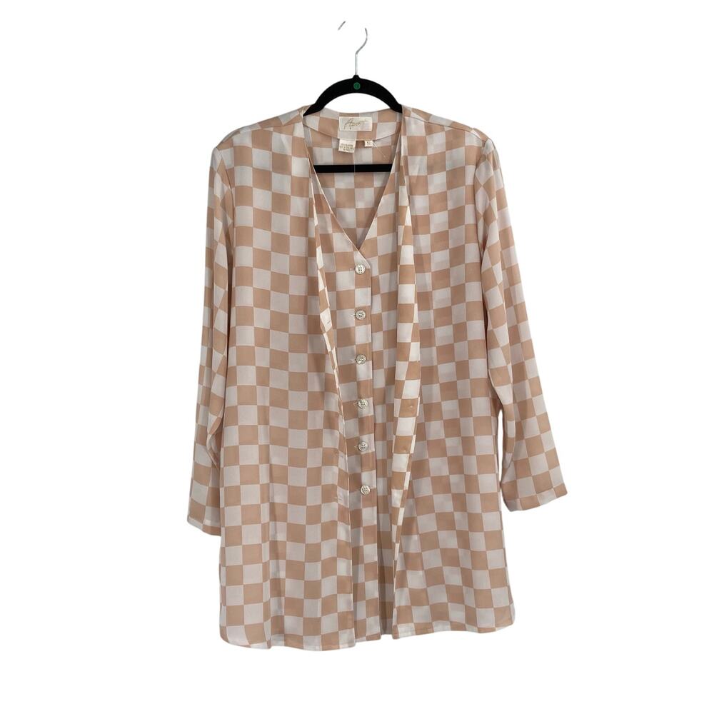 Vintage Apart Cream Tan Checkered Short Dress Tunic Women’s Small Oversized
